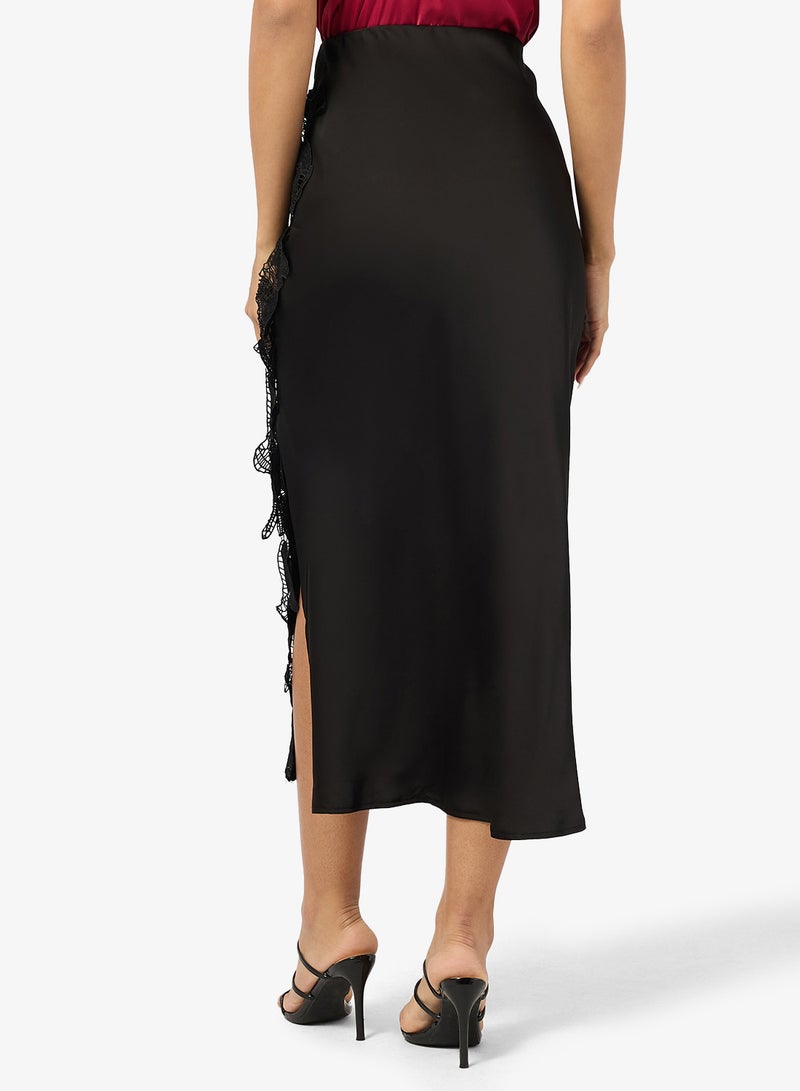 Ginger Satin Lace Detail A Line Skirt - Image 2